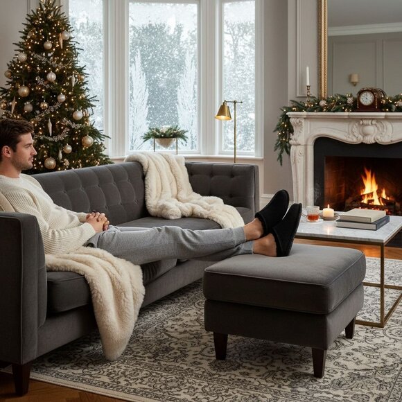 Kirkland 8 Slippers Sheepskin Men Shearling Suede Real Fur Slides House Shoes - Picture 15 of 15